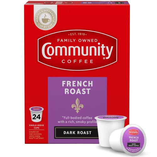 Community Coffee French Roast Extra Dark Roast Single Serve K-Cup Compatible Coffee Pods, Box of 24 Pods