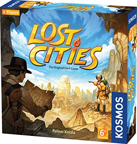 Lost Cities Card Game – with 6th Expedition | Two-Sided Board for Classic or New Edition | by Reiner Knizia | A Kosmos Game