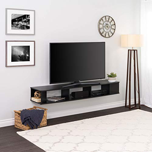 Prepac 70″ Wide Wall Mounted TV Stand, 70 inch, Black