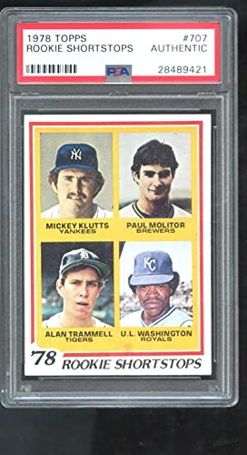 1978 Topps #707 Rookie Shortstops Paul Molitor Alan Trammell Mickey Klutts U.L. Washington MLB NM PSA AUTHENTIC Graded Baseball Card