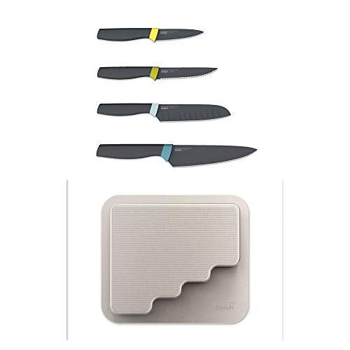 Joseph Joseph 10303 DoorStore Knives Elevate Set with Knife Block 3M Adhesive Wall and Cabinet Door Mount, 5-piece Opal