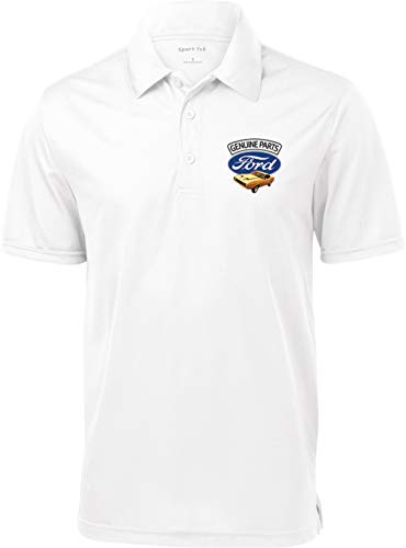 Ford Mustang Genuine Parts Pocket Print Textured Polo, White XL
