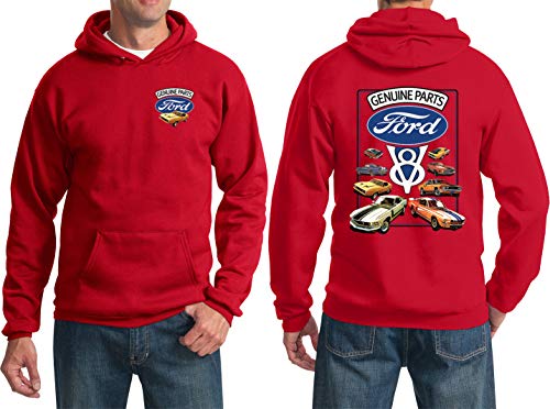 Ford Mustang V8 Collection Front and Back Hoodie, Red Large
