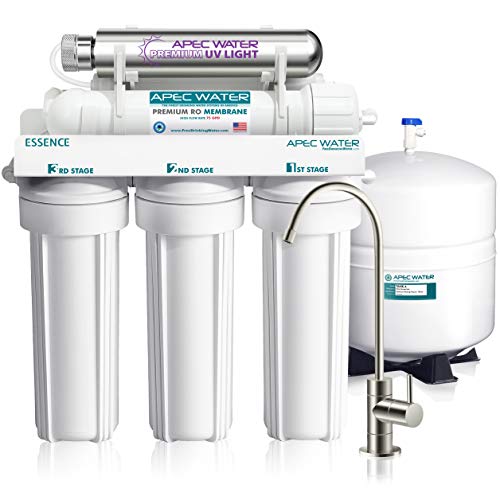 APEC Water Systems ROES-UV75-SS Top Tier Violet Sterilizer 75 GPD 6-Stage Ultra Safe Reverse Osmosis Drinking Water Filter System, Stainless Steel UV Housing, White