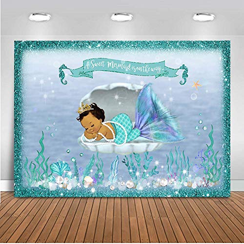 Mocsicka Mermaid Baby Shower Backdrop Under Sea Mermaid Photography Background 7x5ft Vinyl Little Mermaid Baby Shower Party Banner Backdrops