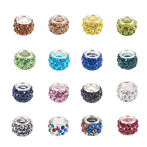 Craftdady 100Pcs Random Mixed Color Polymer Clay Large Hole European Beads with Rhinestone 11-12×7-7.5mm Rondelle Slide Bead Spacers for DIY Snake Chain Charm Bracelet Making 5mm Big Hole