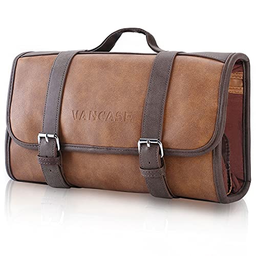 Hanging Toiletry Bag for Men VANCASE Leather Bathroom and Shower Organizer Travel Makeup Accessories kit/Great Gift