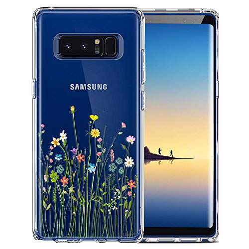 Unov Case for Galaxy Note 8 Clear with Design Soft TPU Shock Absorption Slim Embossed Pattern Protective Back Cover (Flower Bouquet)
