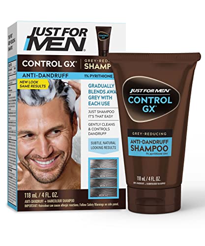 Just For Men Control GX Grey Reducing Anti-Dandruff Shampoo, Gradual Hair Color, Controls Dandruff with Zinc Treatment, 4 Fl Oz – Pack of 1 (Packaging May Vary)