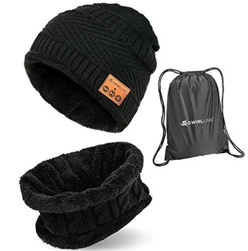 Wireless Beanie – Wireless Headphones Hat and Scarf Set for Winter Outdoor Men Women Warm Knitted Music Hat Black