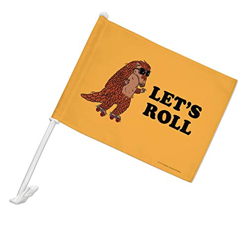 Let’s Roll Armadillo Roller Skates Funny Humor Car Truck Flag with Window Clip On Pole Holder