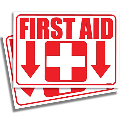 (2 Pack) First Aid Kit Sticker Sign Self Adhesive Decal 7″x10″ for Office Warehouse or Business Emergency First Aid Kit Sign