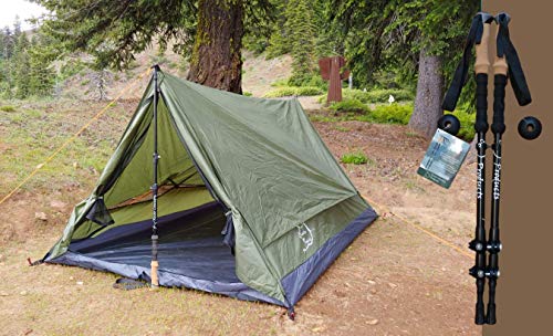 River Country Products Trekker Tent 2.2 Combo with Trekking Poles, Two Person Trekking Pole Backpacking Tent with Trekking Poles – Green