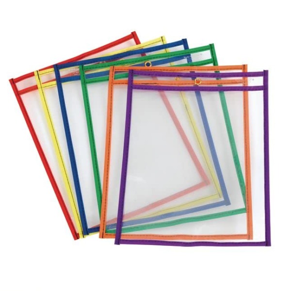 Really Good Stuff Top-Loading Dry Erase Sleeves – 10″ x 13″ – Set of 6 – Multicolor: Red, Blue, Yellow, Green, Orange, Purple