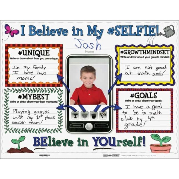 Really Good Stuff Growth Mindset Posters, Set of 24 – Ready-to-Decorate Proud of My #Selfie Posters, Interactive and Motivational Activity for Students in Grades K-5