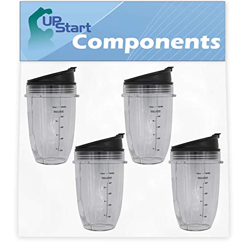 4 Pack UpStart Components Replacement 18 oz Cup with Sip No Seal Flip Lids Compatible with Ninja Nutri Ninja Pro BL450