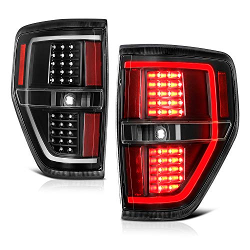 [For 2009-2014 Ford F150 Pickup Truck] Black Housing OLED Tube LED Tail Light Lamp Assembly, Driver & Passenger Side