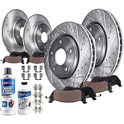 Detroit Axle – Front & Rear Drilled Slotted Disc Rotors + Ceramic Brake Pads Replacement for ES300h ES350 Avalon Camry – 10pc Set