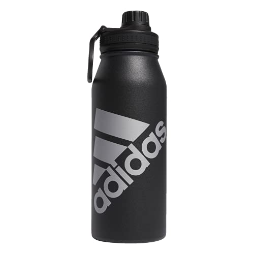adidas Unisex 1 Liter (32 oz) Metal Water Bottle, Black/Silver Metallic, One Size