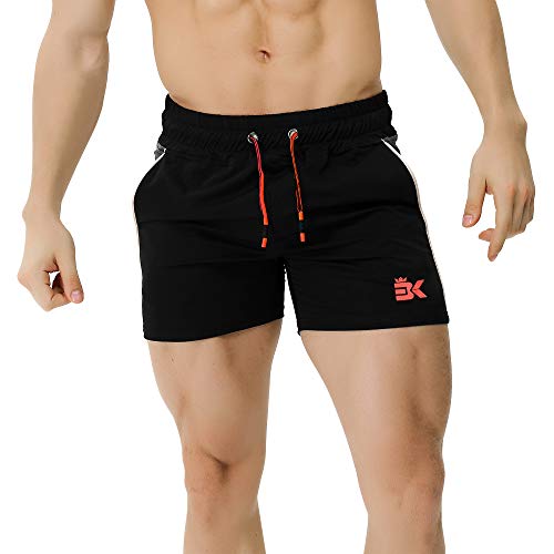 BROKIG Men’s 5″ Gym Bodybuilding Shorts Running Workout Lightweight Shorts Elastic Waistband with Pockets (Large, Classic Black)