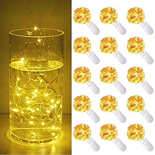 Cynzia 15 Pack Fairy String Lights, 30LED 9.8FT Battery Operated Starry Lights, Silver Wire Mini Firefly String Light for Wedding, DIY, Party, Christmas, Bedroom Decorations(Warm White)
