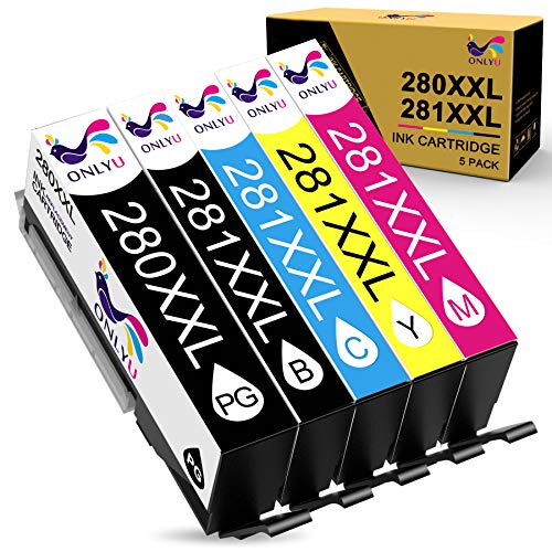ONLYU Compatible Ink Cartridge Replacement for Canon 280 281 PGI-280XXL CLI-281XXL PGI 280 XXL CLI 281 XXL PIXMA TR7520 TR8520 TS6120 TS6220 TS6320 TS8220 TS8320 Printer (5 Packs)