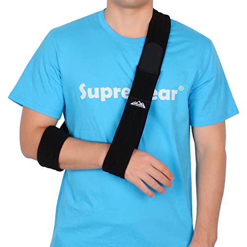 supregear Arm Sling, Adjustable Lightweight Comfortable Shoulder Immobilizer Arm Sling Breathable Medical Shoulder Support for Injured Arm Hand Elbow, 71 inch / 180cm (Black)