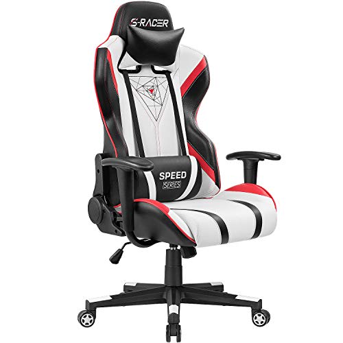 Homall Gaming Racing Office High Back PU Leather Chair Computer Desk / Video Game Chair Ergonomic Swivel Chair with Headrest and Lumbar Support (Black&White)