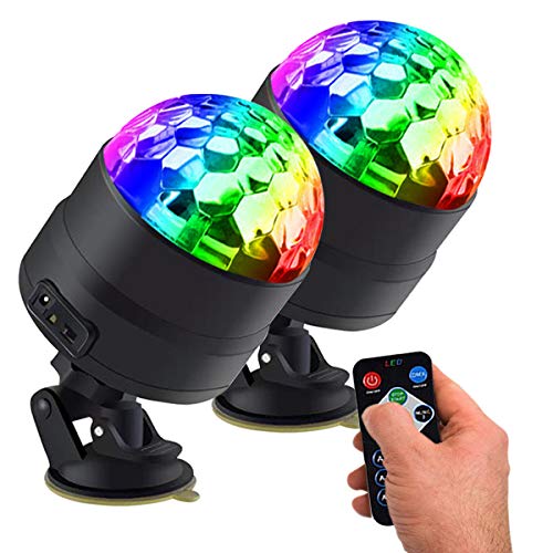 Disco Ball Party Lights Portable Rotating Lights Sound Activated LED Strobe Light 7 Color with Remote and USB Plug in for Car Home Room Parties Kids Birthday Dance Wedding Show Club Pub Xmas (2 Pack)