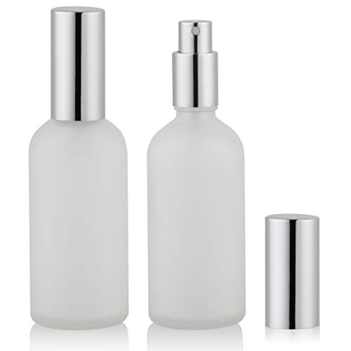 Empty Frosted Glass Spray Bottle 3.4oz, Perfume Atomizer, Fine Mist Spray (2 PACK)