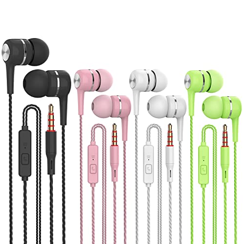 VPB Heavy bass Earphone Color Call with Mic Stereo Earbud Headphones Mixed Colors (Black + White + Pink + Green 4 Pairs)