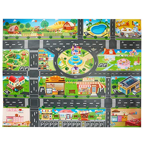 Plastic Toy Rug, Self Cleaning Oil Free Cloth,Washable for Floor Or Table,Kids Carpet PVC City Life,Educational Road Traffic Play Mat Learning Carpets for Kids