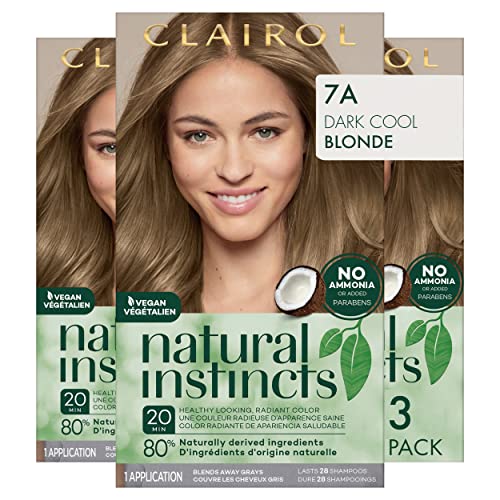 Clairol Natural Instincts Demi-Permanent Hair Dye, 7A Dark Cool Blonde Hair Color, 1 Count(Pack of 3)