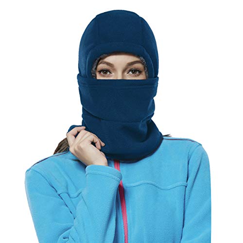 Achiou Winter Balaclava Fleece Hood Ski Mask for Women Kids, Thermal Face Cover Hat Cap Scarf for Cold Weather Blue