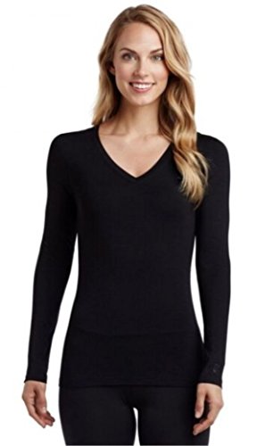Cuddl Duds Softwear with Stretch Long Sleeve V-Neck Top for Women (Black) (Small)