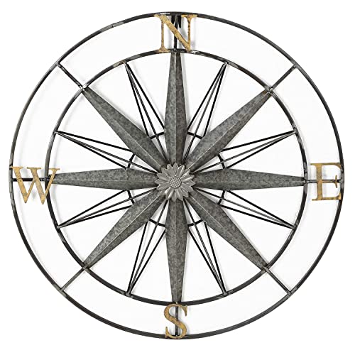 Adeco Decorative Compass Metal Wall Hanging Art Decor For Nature Home Art Decoration & Kitchen Halloween Christmas New Year Gift Home Decor – 27.5×27.5 Inches