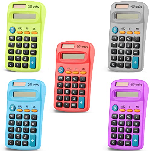 Emraw Pocket Size Calculator 8 Digit, Dual Power, Large LCD Display, School Student Desktop Accounting Office Calculators (Pack of 5) Colors May Vary