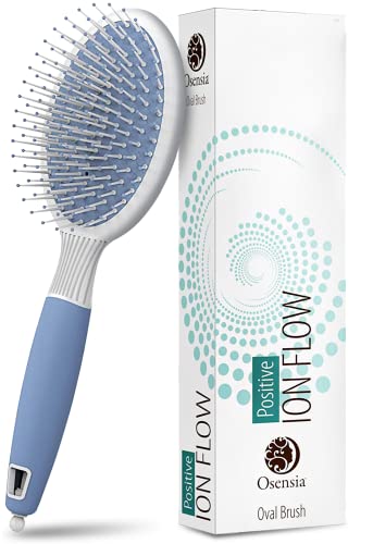Hair Brush for Thick Hair with Ionic Minerals – Paddle Brush for Men and Women, for Blow Drying, Straightening – Gentle Bristles, Easy Comfort Grip Flat by Osensia (Oval Brush)
