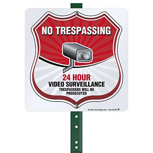 SmartSign 10 x 10 inch “No Trespassing – 24 Hour Video Surveillance, Trespassers Will Be Prosecuted” Yard Sign with 3 foot Stake, 40 mil Laminated Rustproof Aluminum, Multicolor, Set of 1