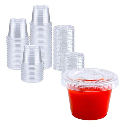 TashiBox 200 Sets of 1oz Disposable Plastic Jello Shot Cups with Lids, Souffle Portion Container, 1 ouncec Clear