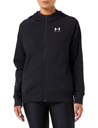 Under Armour Women’s Rival Fleece Sportstyle LC Sleeve Graphic Full Zip, Black (001)/Onyx White, X-Small