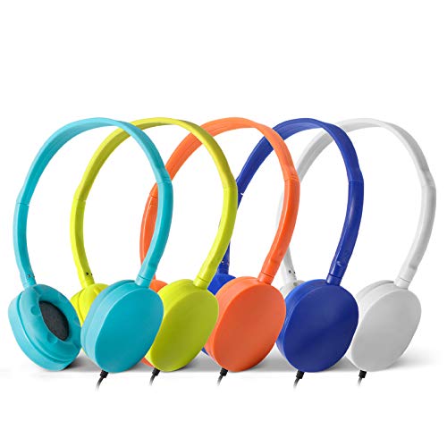Kaysent Wholesale Bulk Headphones Earphones Earbuds (KHP-25Mixed) 25 Packs Mixed Colors(Each 5 Pack) Stereo Headphone for School, Classroom, Airplane, Hospiital, Students,Kids and Adults