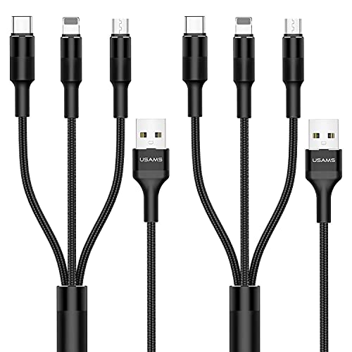 [2 Pack] Multi Charging Cable,YOUSAMS 3 in 1 Nylon Braided Multi USB Cable Multiple Charger Fast Charging Cord Compatible with Most Smart Phones & Pads – 5ft/ Black
