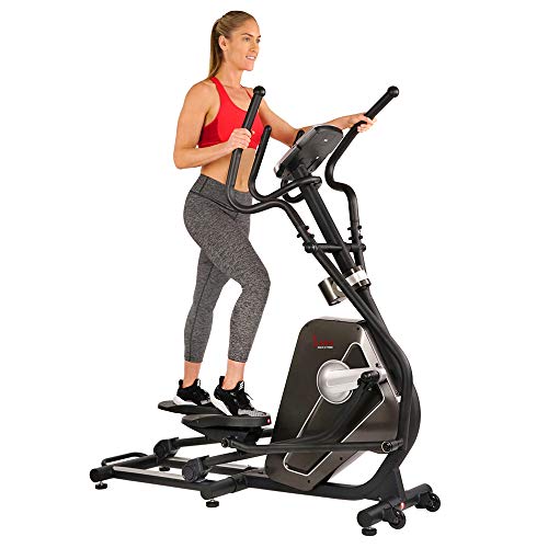 Sunny Health & Fitness Magnetic Elliptical Trainer Machine w/Device Holder, LCD Monitor, 265 LB Max Weight and Pulse Monitoring – Circuit Zone, Black (SF-E3862)
