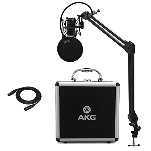 AKG P420 Condenser Microphone Bundle with Studio Stand, Pop Filter and XLR Cable (4 Items)