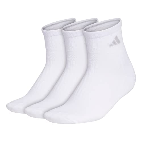 adidas Women’s Cushioned Quarter Socks (3-Pair), White/Clear Onix Grey, Medium