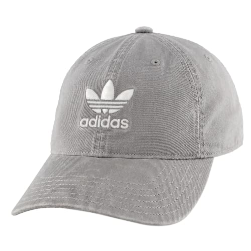 adidas Originals Men’s Relaxed Fit Strapback Hat, Stone Grey/White, One Size