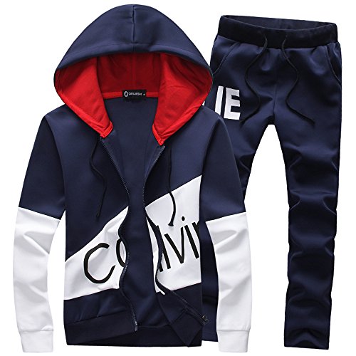 Manluo Men’s Tracksuits Print Sweatsuits Slim Casual Jogging Suits Sports Hooded