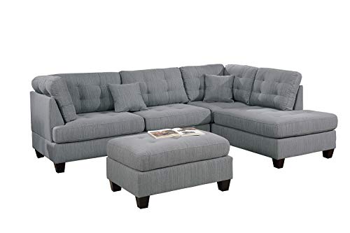 Bobkona Sectional Sofa Set Grey