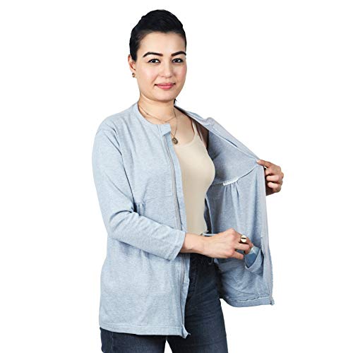Inspired Comforts Mastectomy Recovery Shirt with Drain Pockets & Drainage Tube Fasteners, Grey M